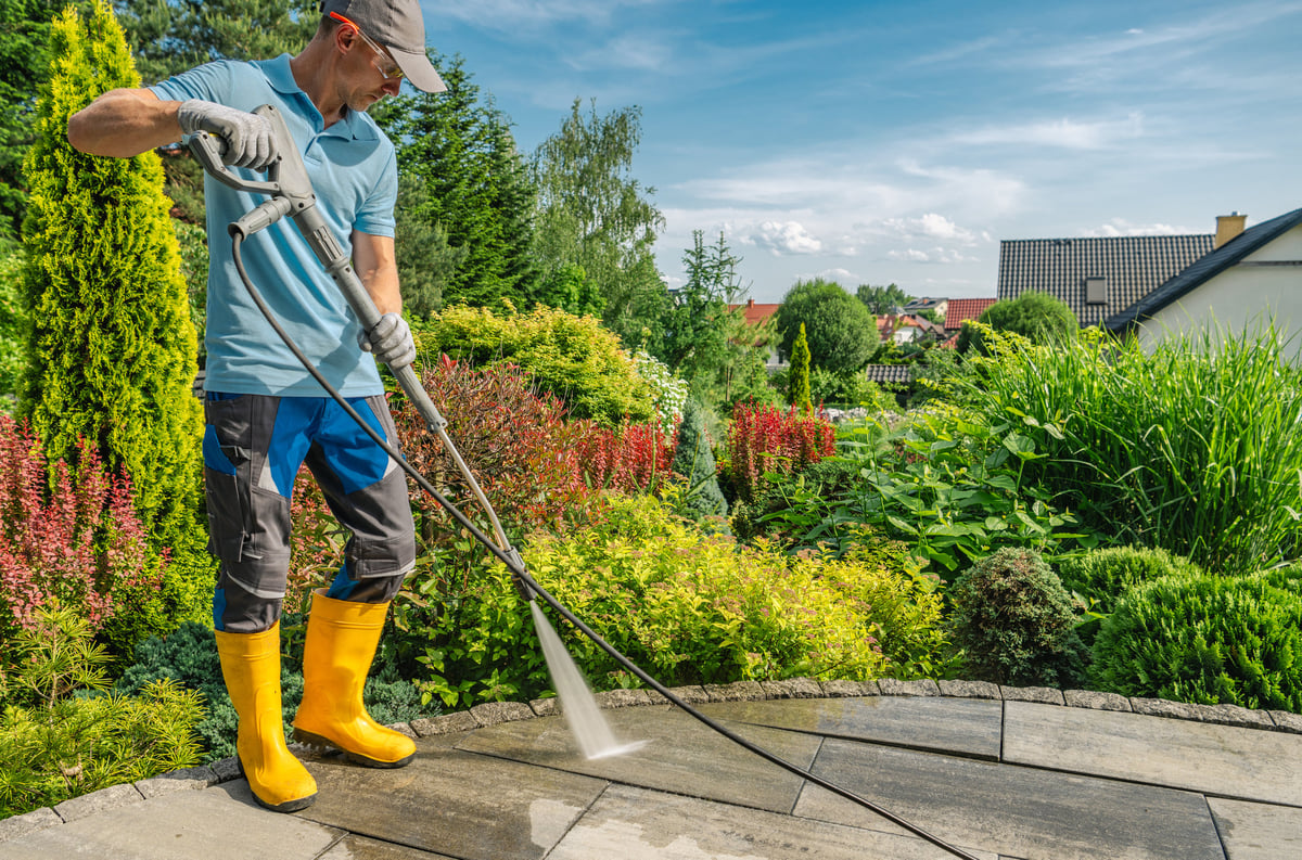 Power washing a patio